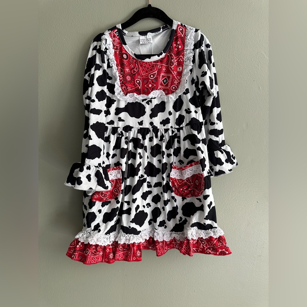 Amazon Red and Black Bandana and cow  Print Dress 5T